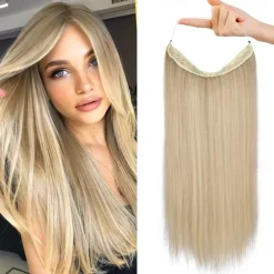 Invisible Wire Hair Extensions with Transparent Headband Adjustable Size Removable Secure Clips in Straight Secret Hairpiece for Women