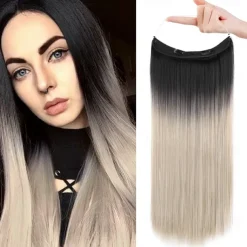 Invisible Wire Hair Extensions with Transparent Headband Adjustable Size Removable Secure Clips in Straight Secret Hairpiece for Women