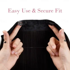 Invisible Wire Hair Extensions with Transparent Headband Adjustable Size Removable Secure Clips in Straight Secret Hairpiece for Women