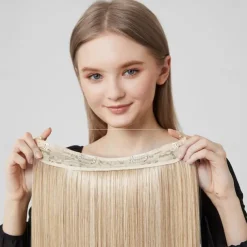 Invisible Wire Hair Extensions with Transparent Headband Adjustable Size Removable Secure Clips in Straight Secret Hairpiece for Women