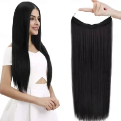 Invisible Wire Hair Extensions with Transparent Headband Adjustable Size Removable Secure Clips in Straight Secret Hairpiece for Women