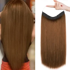 Invisible Wire Hair Extensions with Transparent Headband Adjustable Size Removable Secure Clips in Straight Secret Hairpiece for Women