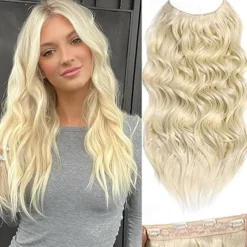 Invisible Wire Hair Extensions Secret Hair Extensions with Adjustable 4 Clips Soft Transparent Lace Natural Long Wavy Hair Extensions for Women