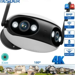 IP Camera 4K 8MP Panoramic 180° Wide View Angle Outdoor Wifi Surveillance Camera Night Vision CCTV Security Protection