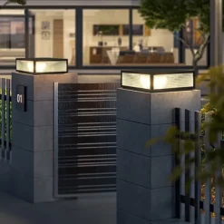IP54 Outdoor Pillar Lights Fixtures Square Fence Column Post Lights for Courtyard Decoration Simple Pillar Lantern Pillar Lights Walkways, Garden