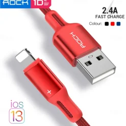 iPhone Charger 3.3ft 6.6ft ROCK Lightning Cable iPhone Charging Cord 2.4A Fast Charging Nylon Braided USB Cable Compatible with iPhone 14 Pro Max 13 Pro 12 11 XS Max 8 Plus 7