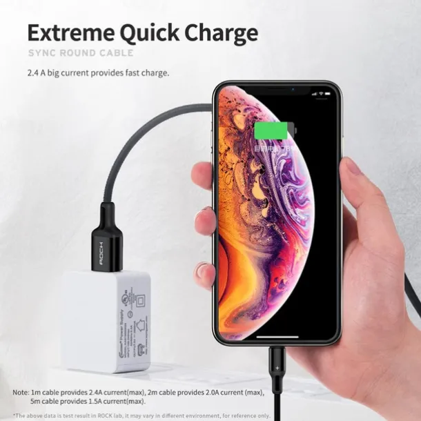 iPhone Charger 3.3ft 6.6ft ROCK Lightning Cable iPhone Charging Cord 2.4A Fast Charging Nylon Braided USB Cable Compatible with iPhone 14 Pro Max 13 Pro 12 11 XS Max 8 Plus 7