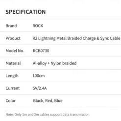 iPhone Charger 3.3ft 6.6ft ROCK Lightning Cable iPhone Charging Cord 2.4A Fast Charging Nylon Braided USB Cable Compatible with iPhone 14 Pro Max 13 Pro 12 11 XS Max 8 Plus 7