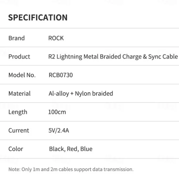 iPhone Charger 3.3ft 6.6ft ROCK Lightning Cable iPhone Charging Cord 2.4A Fast Charging Nylon Braided USB Cable Compatible with iPhone 14 Pro Max 13 Pro 12 11 XS Max 8 Plus 7