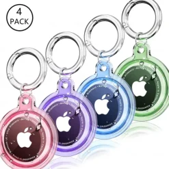 IPX8 Waterproof Holder for AirTag 4 Pack – Full Body Protective Keychain Case with Loop Ring for Apple AirTags, PC TPU Cover for Pet, Wallet, Luggage, Keys