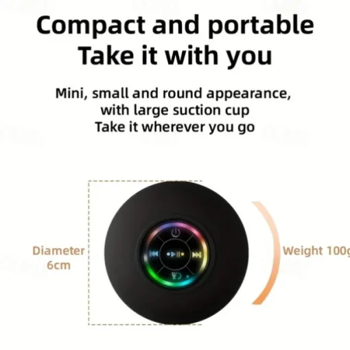 IPX4 Waterproof Speaker Portable Wireless Speaker With Suction Cup USB Rechargeable for Party Bathroom Travel Home And Outdoor (Suction Cups Must Be On A Smooth Surface To Use)