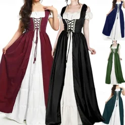 Irish Retro Vintage Medieval Renaissance Chemise OverDress Women's Costume Vintage Cosplay Vacation Casual Daily Festival Two Piece Dress Halloween
