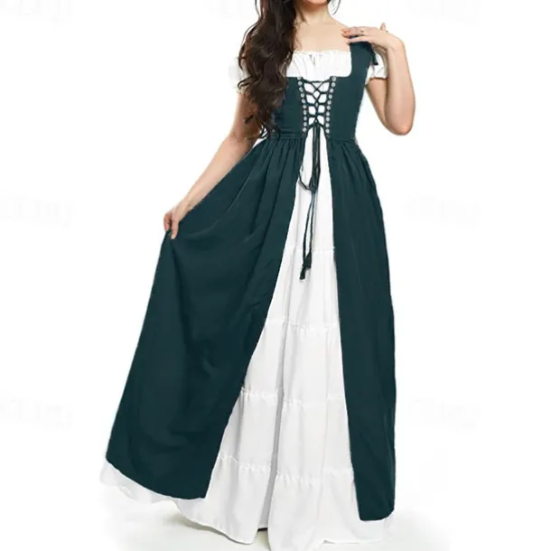 Irish Retro Vintage Medieval Renaissance Chemise OverDress Women's Costume Vintage Cosplay Vacation Casual Daily Festival Two Piece Dress Halloween