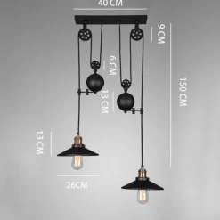 Iron Indoor Island Pulley Chandelier Retro Pendant Light Finish with Highlights Metallic Interior Ceiling Hanging Lamp
