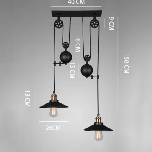 Iron Indoor Island Pulley Chandelier Retro Pendant Light Finish with Highlights Metallic Interior Ceiling Hanging Lamp