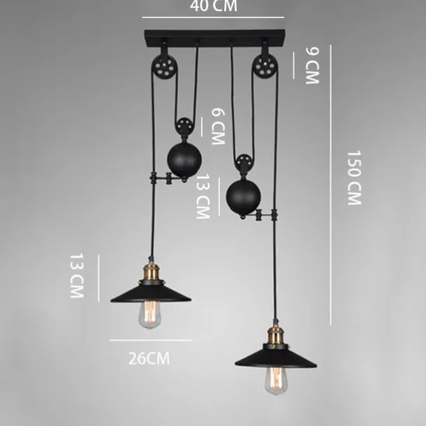 Iron Indoor Island Pulley Chandelier Retro Pendant Light Finish with Highlights Metallic Interior Ceiling Hanging Lamp