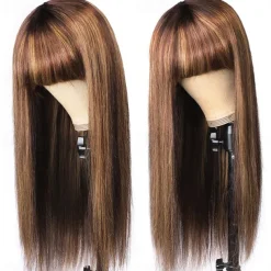Ishow Hair Highlgiht Straight Human Hair Wigs With Bangs Fringe 180 Density Full Machine Made Straight Hair Wigs Remy Wigs