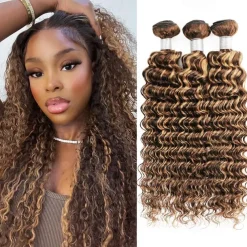 Ishow Highlight Deep Wave Bundles P4/27 Ombre Brown Human Hair Bundles 3/PCS Brazilian Remy Human Hair Extensions For Women