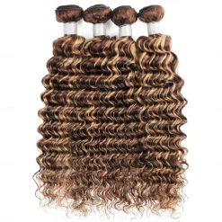 Ishow Highlight Deep Wave Bundles P4/27 Ombre Brown Human Hair Bundles 3/PCS Brazilian Remy Human Hair Extensions For Women