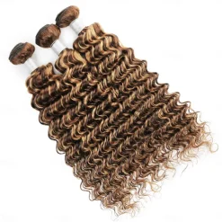 Ishow Highlight Deep Wave Bundles P4/27 Ombre Brown Human Hair Bundles 3/PCS Brazilian Remy Human Hair Extensions For Women