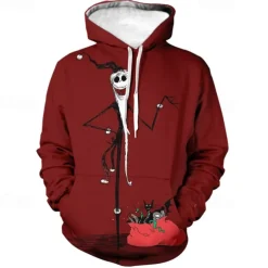 Jack Skellington Hoodie Cartoon Manga Anime 3D Front Pocket Graphic Kangaroo Pocket For Couple's Men's Women's Adults' Halloween Carnival Masquerade 3D Print Casual Daily