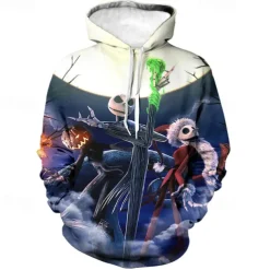 Jack Skellington Hoodie Cartoon Manga Anime 3D Front Pocket Graphic Kangaroo Pocket For Couple's Men's Women's Adults' Halloween Carnival Masquerade 3D Print Casual Daily