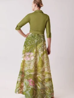 Jacquard Brocade Floral A-Line Evening Gown Elegant Dress Formal Wedding Guest Floor Length Long Sleeve Shirt Collar Pocket Nylon with Floral Print Bow(s) Slit