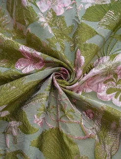 Jacquard Brocade Floral A-Line Evening Gown Elegant Dress Formal Wedding Floor Length Sleeveless V Neck Nylon with Slit Pocket Wedding Guest Dress