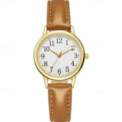 Japan Movement Women Quartz Watch Easy to Read Arabic Numerals Simple Dial PU leather strap Laides Clock