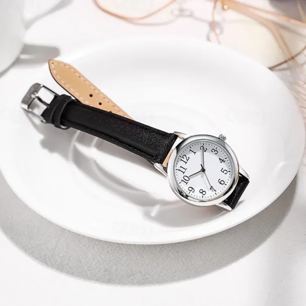 Japan Movement Women Quartz Watch Easy to Read Arabic Numerals Simple Dial PU leather strap Laides Clock