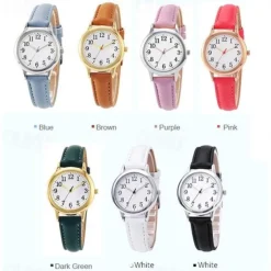 Japan Movement Women Quartz Watch Easy to Read Arabic Numerals Simple Dial PU leather strap Laides Clock