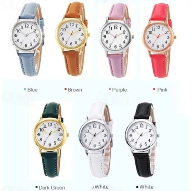 Japan Movement Women Quartz Watch Easy to Read Arabic Numerals Simple Dial PU leather strap Laides Clock
