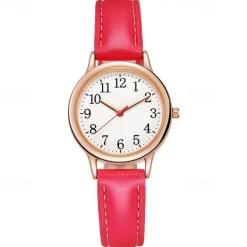 Japan Movement Women Quartz Watch Easy to Read Arabic Numerals Simple Dial PU leather strap Laides Clock