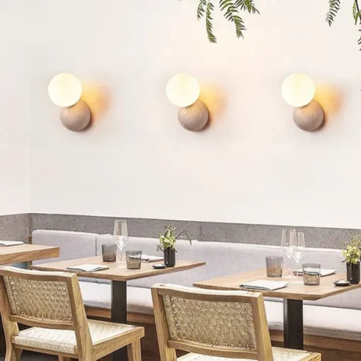 Japanese Wabi-sabi Style Wall Sconces Wall Lamps with Milky Glass Shade Stone Wall Lights