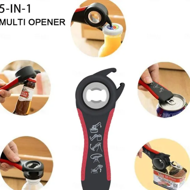 Jar Opener 5 in 1 Multi Function Can Opener Bottle Opener Kit with Silicone Handle Easy to Use for Children Elderly and Arthritis Sufferers