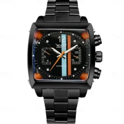JARAGAR 569 Men Automatic Mechanical Watch Fashion Retro Design Square Dial Date Week Waterproof Steel Strap Leisure Wristwatch