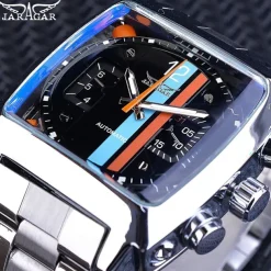 JARAGAR 569 Men Automatic Mechanical Watch Fashion Retro Design Square Dial Date Week Waterproof Steel Strap Leisure Wristwatch