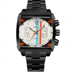 JARAGAR 569 Men Automatic Mechanical Watch Fashion Retro Design Square Dial Date Week Waterproof Steel Strap Leisure Wristwatch