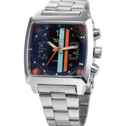 JARAGAR 569 Men Automatic Mechanical Watch Fashion Retro Design Square Dial Date Week Waterproof Steel Strap Leisure Wristwatch