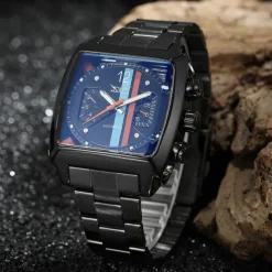 JARAGAR 569 Men Automatic Mechanical Watch Fashion Retro Design Square Dial Date Week Waterproof Steel Strap Leisure Wristwatch