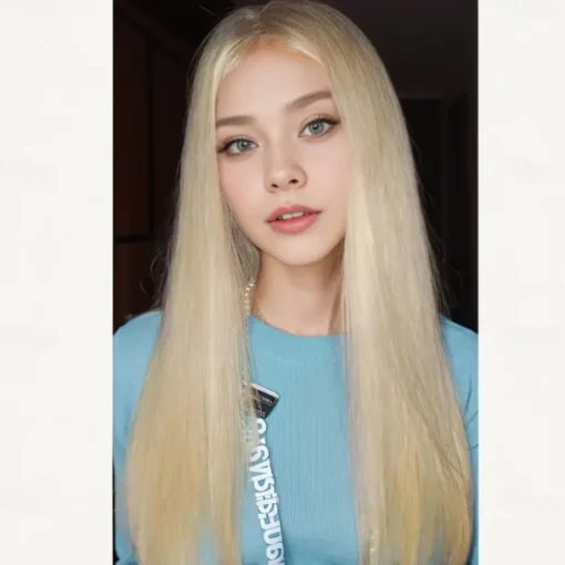 Jennie Kim Inspired Wigs Synthetic Wig Straight Middle Part Wig Long Blonde Synthetic Hair Women's Fashionable Design Soft Natural Blonde