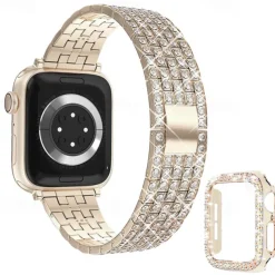 Jewelry Bracelet Compatible with Apple Watch band 38mm 40mm 41mm 42mm 44mm 45mm 49mm with Case Women Bling Diamond Stainless Steel Rhinestone Strap Replacement Wristband for iwatch Ultra 2 Series 9 8