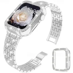 Jewelry Bracelet Compatible with Apple Watch band 38mm 40mm 41mm 42mm 44mm 45mm 49mm with Case Women Bling Diamond Stainless Steel Rhinestone Strap Replacement Wristband for iwatch Ultra 2 Series 9 8