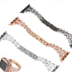Jewelry Bracelet Compatible with Apple Watch band 38mm 40mm 41mm 42mm 44mm 45mm 49mm Bling Diamond Adjustable Breathable Stainless Steel Rhinestone Strap Replacement Wristband for iwatch Ultra 2