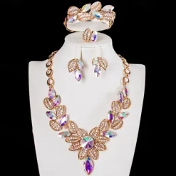 Jewelry Set 4pcs Rhinestone Alloy Rings Earrings Necklace Bracelets Women's Elegant Vintage Fashion Geometrical Geometric Jewelry Set For Wedding Party Anniversary