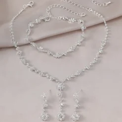 Jewelry Set Three-piece Suit Black Rhinestone Chrome 1 Bracelet Earrings Necklace Women's Elegant Vintage Fashion Vintage Style Classic Round Jewelry Set For Wedding Party Wedding Guest