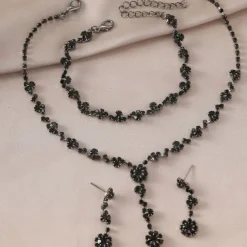 Jewelry Set Three-piece Suit Black Rhinestone Chrome 1 Bracelet Earrings Necklace Women's Elegant Vintage Fashion Vintage Style Classic Round Jewelry Set For Wedding Party Wedding Guest