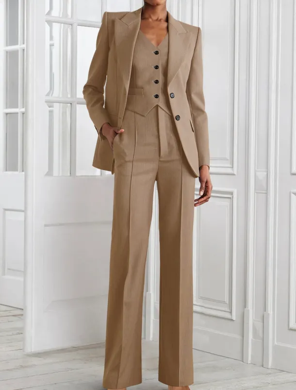 Jumpsuit / Pantsuit 3 Piece Pantsuit Mother of the Bride Tailored Blazer Set Elegant Vintage Simple V Neck Peak Lapel Floor Length Long Sleeve with Buttons