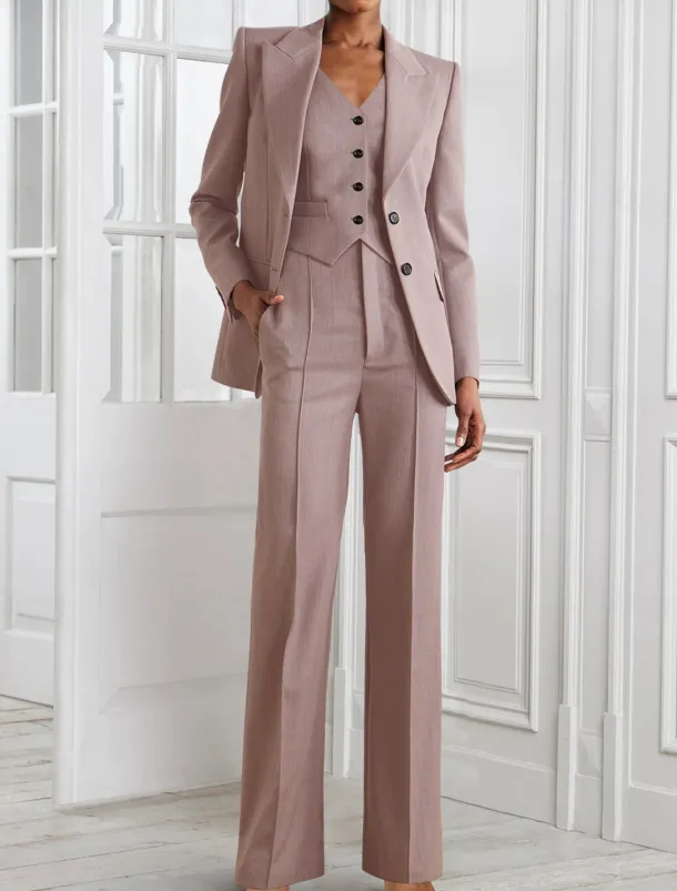 Jumpsuit / Pantsuit 3 Piece Pantsuit Mother of the Bride Tailored Blazer Set Elegant Vintage Simple V Neck Peak Lapel Floor Length Long Sleeve with Buttons