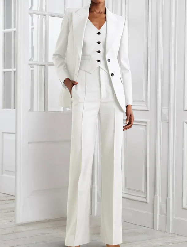 Jumpsuit / Pantsuit 3 Piece Pantsuit Mother of the Bride Tailored Blazer Set Elegant Vintage Simple V Neck Peak Lapel Floor Length Long Sleeve with Buttons